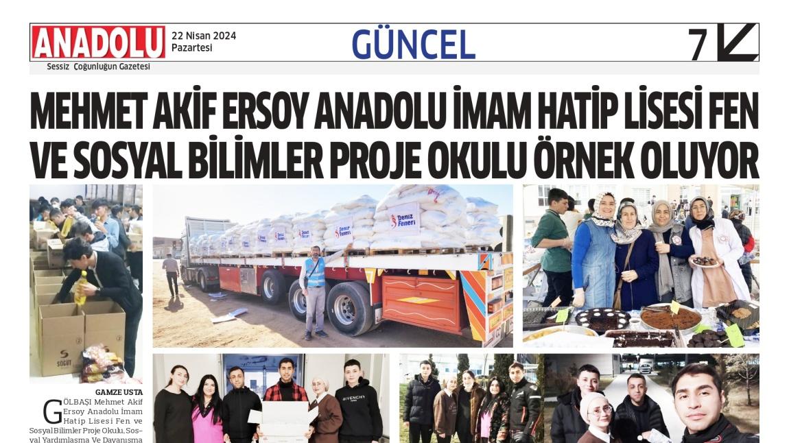 Okulumuzun Örnek Çalışmaları Anadolu Gazetesi Manşetinde